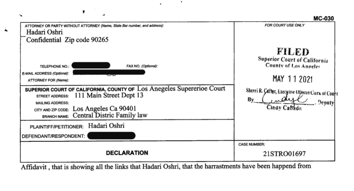 Digital forensics firm says affidavit filed in Hadari Oshri court case “altered,” not authentic